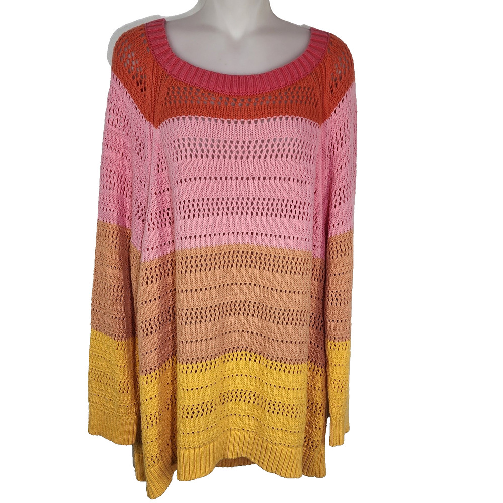 Talbots Sweater Plus Petite 3XP Open Stitch Colorblock Artsy Retro Pullover